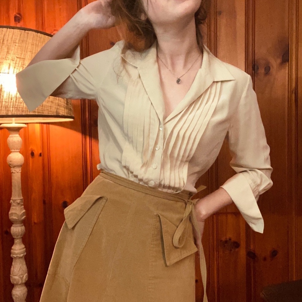 Vintage Cream 100% Silk Ruffle Blouse